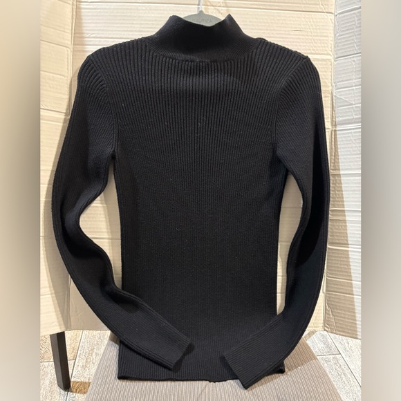 Paige Jeanie Black Ribbed V-Cutout Choker Sweater XS - Picture 3 of 7